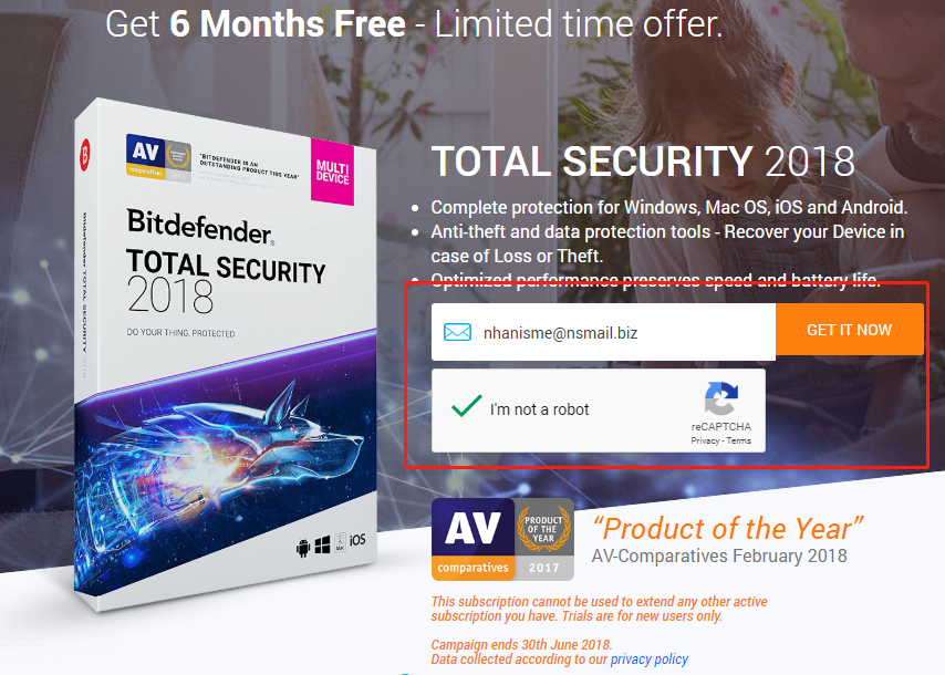 Đăng ký bitderfender total security miễn phí